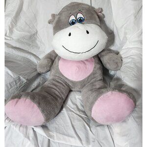 Toy Factory Gray & Pink HIPPO Smiling Plush Sewn Eyes Large 29" 2019